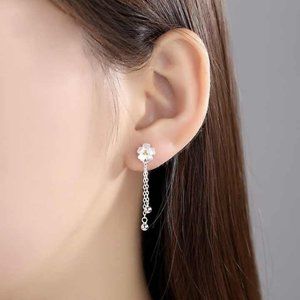14k Gold Gorgeous Flower Drop Earrings Sterling Silver